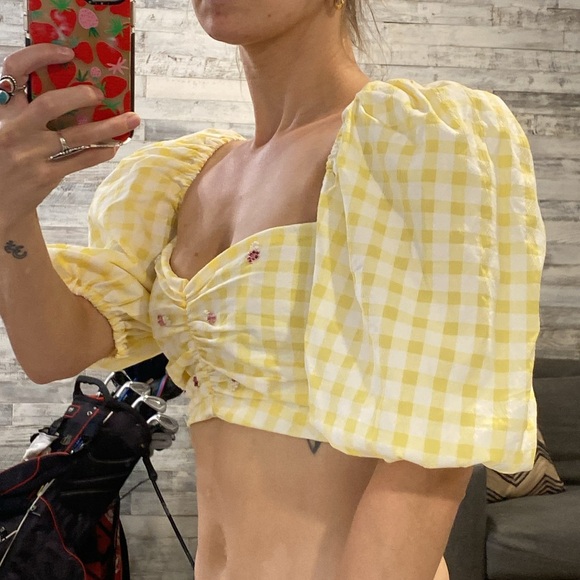 🌼 Zara puff sleeve beaded crop top - Picture 6 of 13